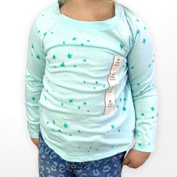 CAT AND JACK Blue Long Sleeve Star Print Basic Tee - Picture 1 of 6